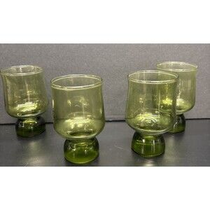 Vintage Anchor Hocking Glass Tumblers MCM Green Set of 4